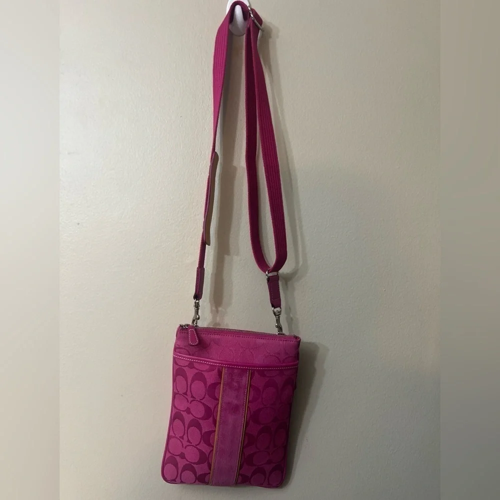 Coach vintage pink Mini Signature c Stripe swingback Crossbody Bag